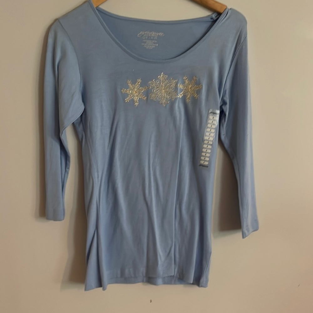 Green Source Womens Christmas T shirt Snowflake Blouse blue New